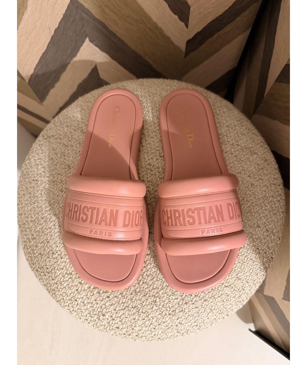 CHRISTIAN DIOR Розовые кожаные шлепанцы, фото 3