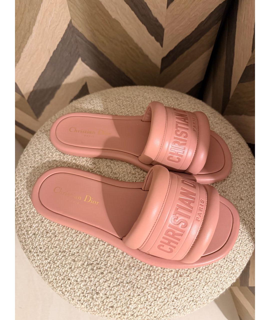 CHRISTIAN DIOR Розовые кожаные шлепанцы, фото 2