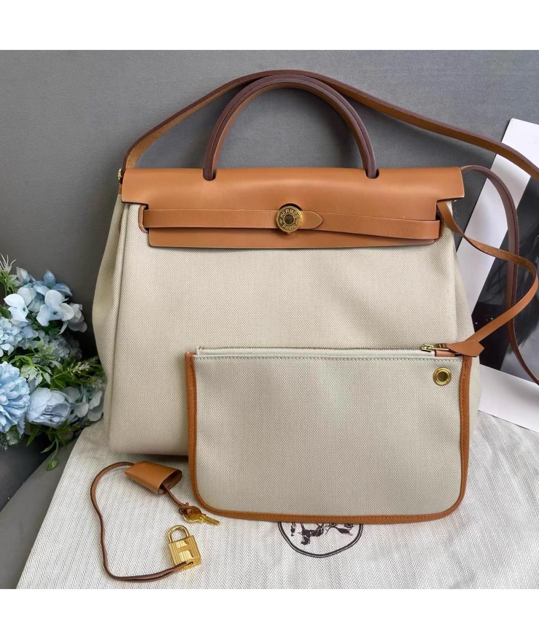 HERMES Бежевая тканевая сумка через плечо, фото 2