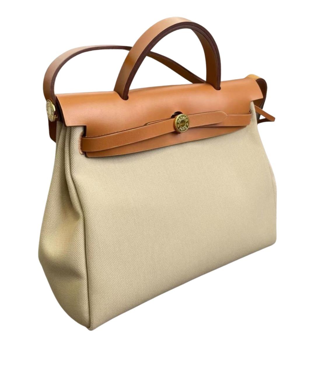 HERMES Бежевая тканевая сумка через плечо, фото 1