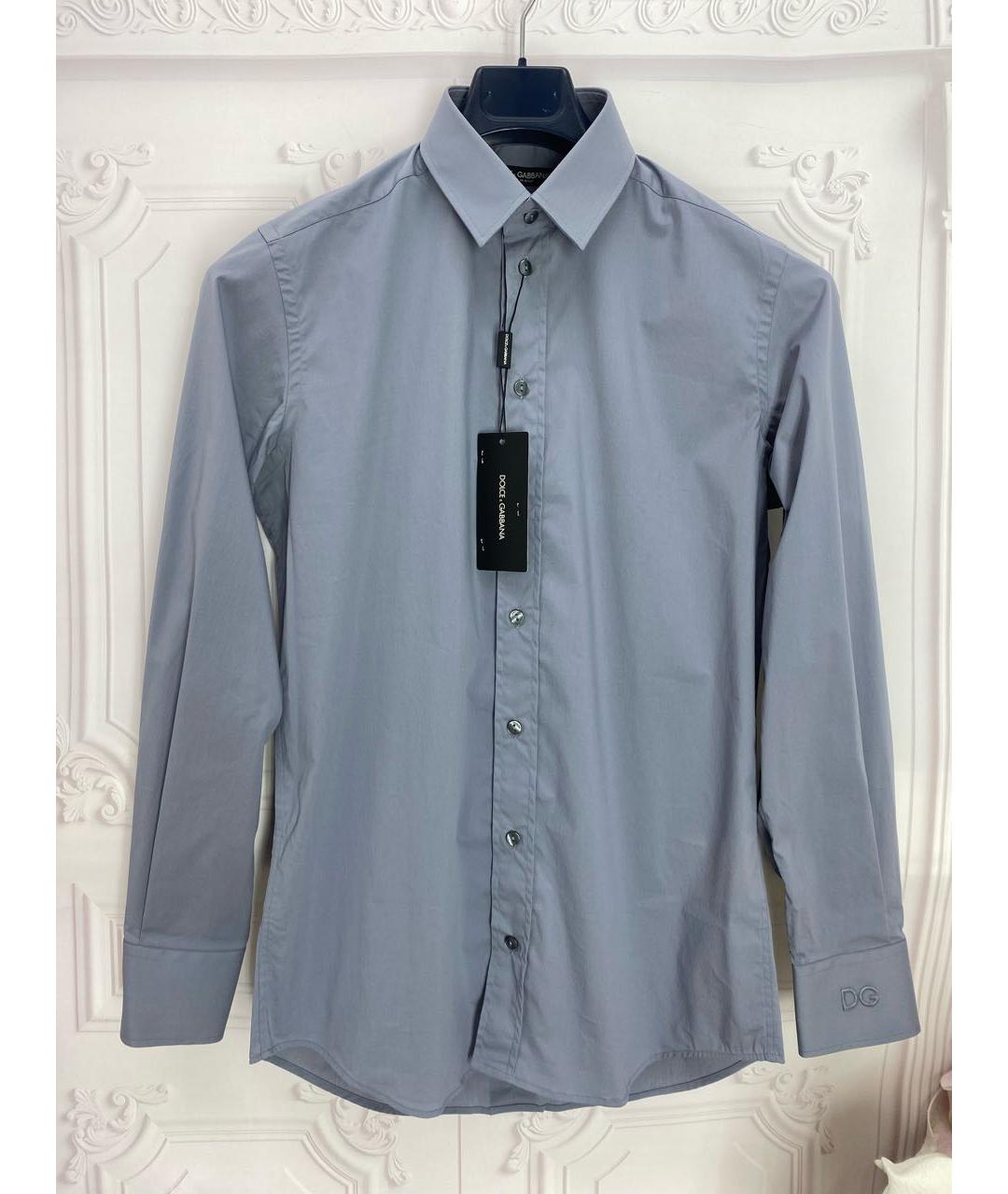 DOLCE&GABBANA Голубая хлопко-полиэстеровая классическая рубашка, фото 5