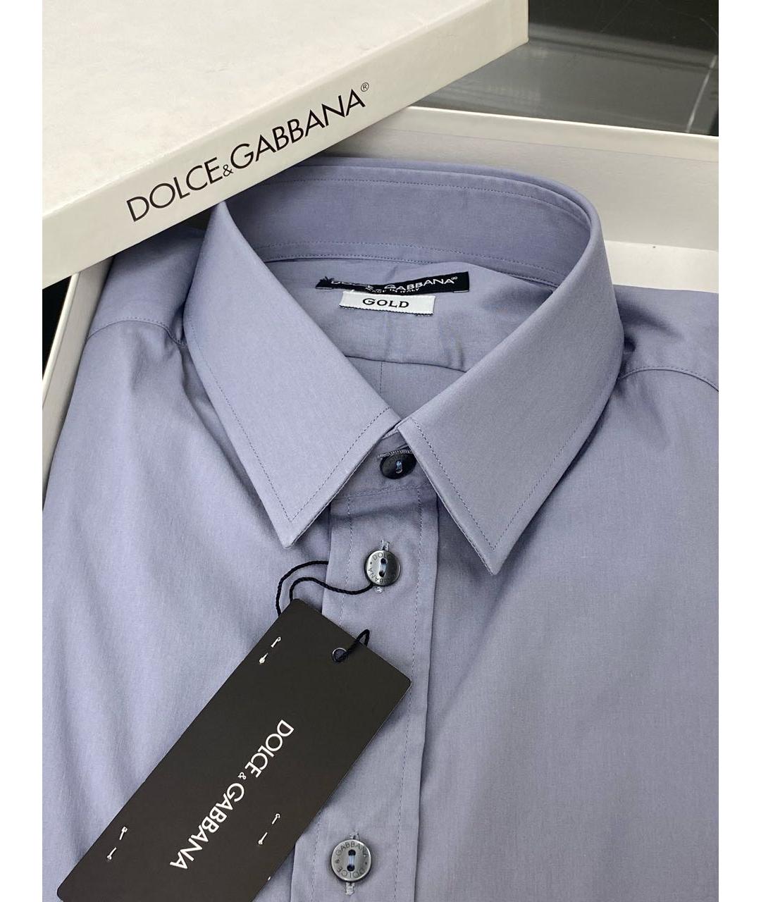 DOLCE&GABBANA Голубая хлопко-полиэстеровая классическая рубашка, фото 3