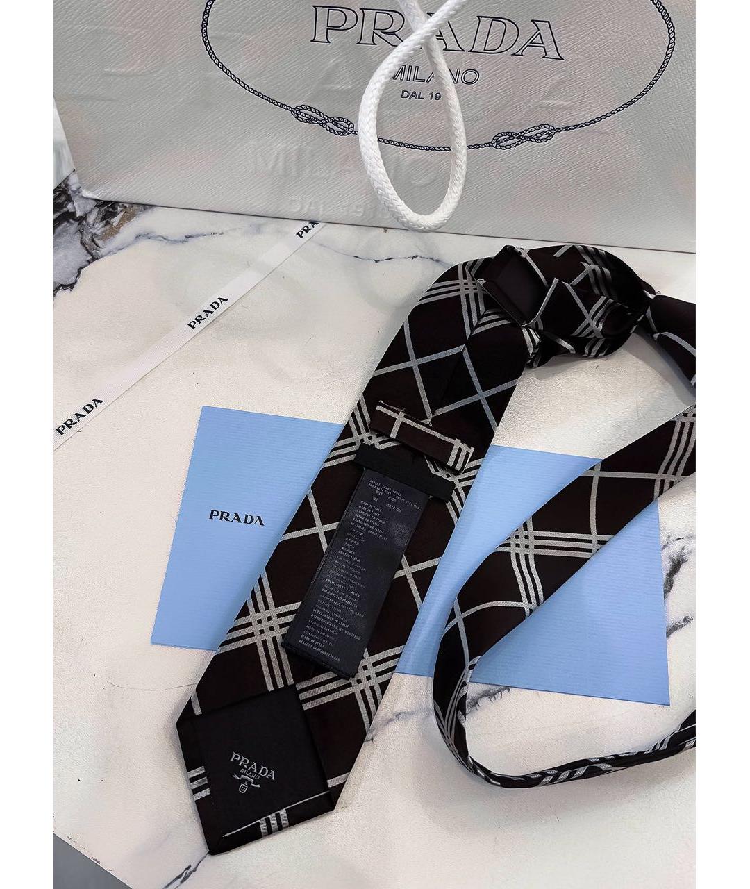 PRADA Коричневый шелковый галстук, фото 2