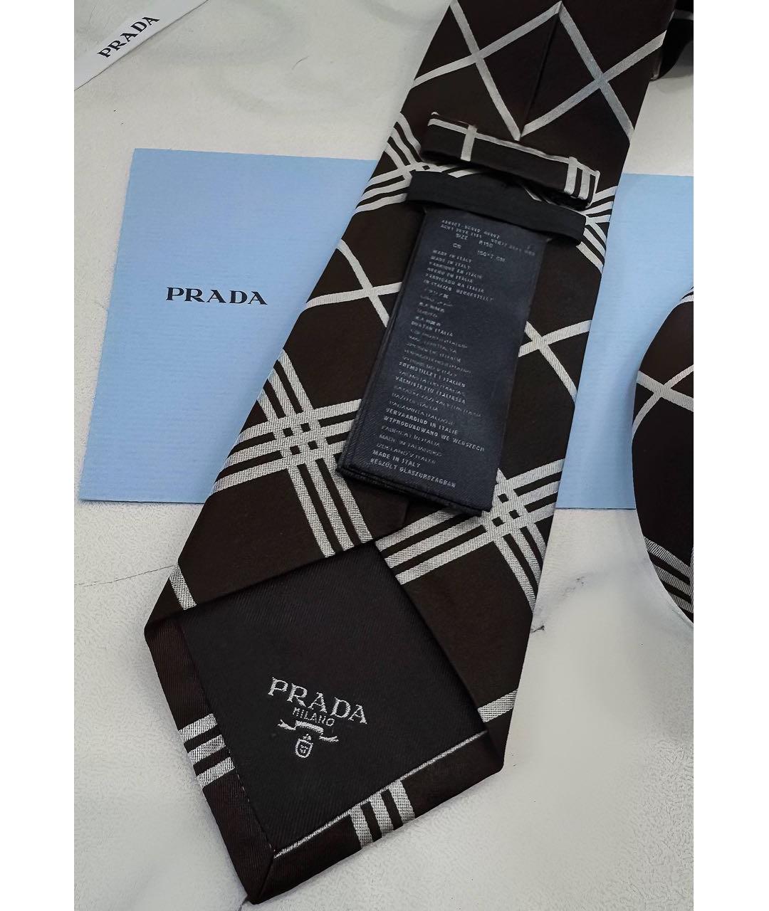 PRADA Коричневый шелковый галстук, фото 3
