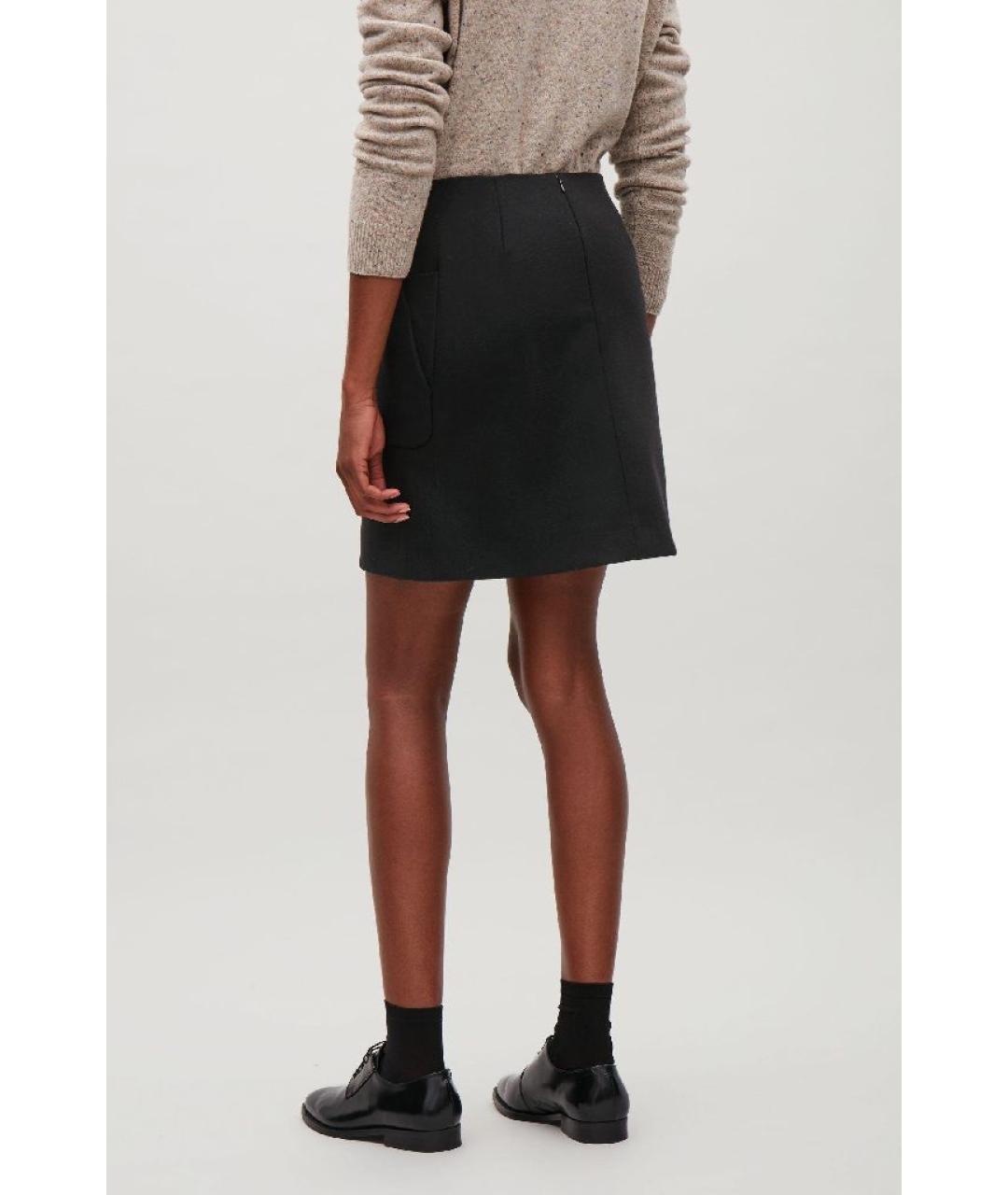 COS Черная шерстяная юбка мини, фото 7