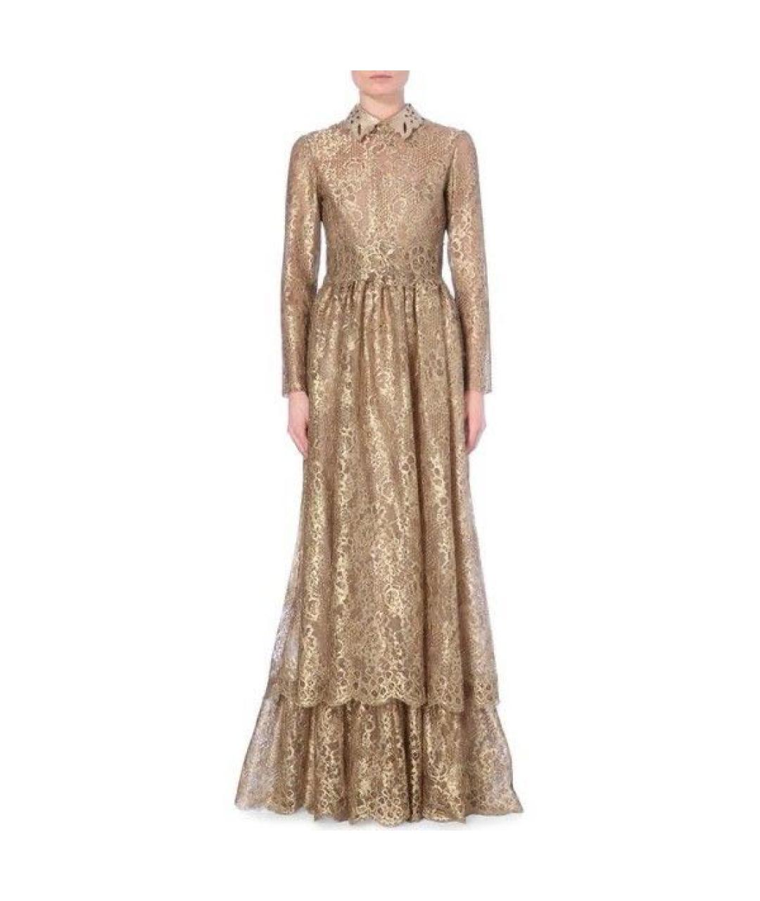 VALENTINO Золотое кружевное вечернее платье, фото 8