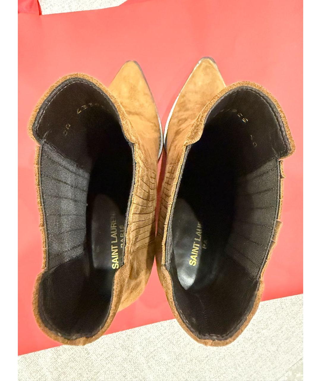 SAINT LAURENT Коричневые замшевые ботильоны, фото 7