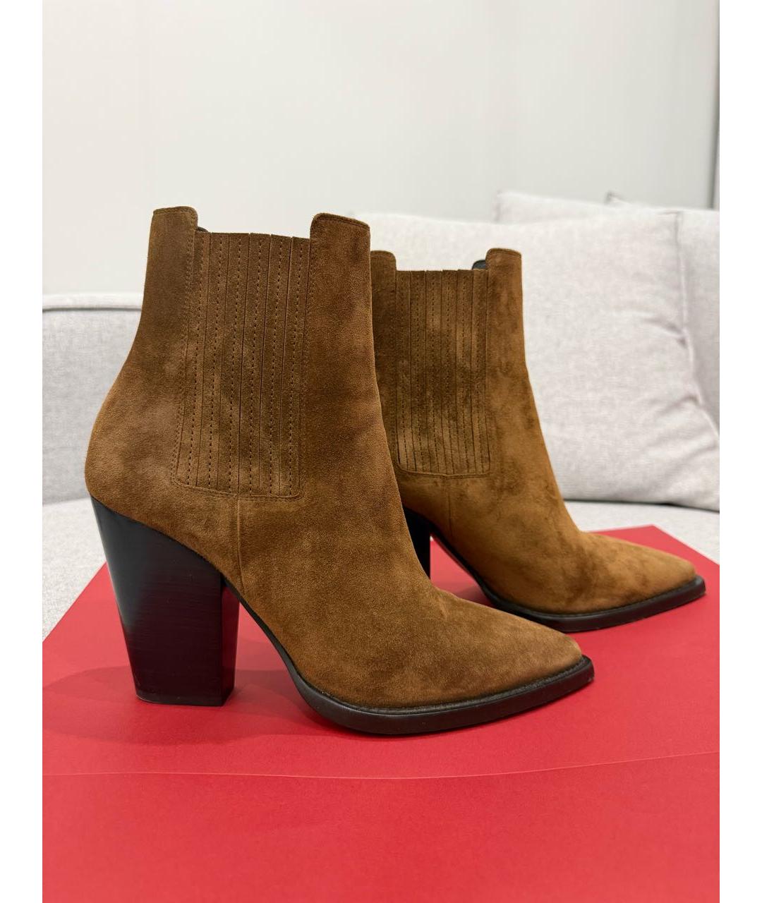 SAINT LAURENT Коричневые замшевые ботильоны, фото 8