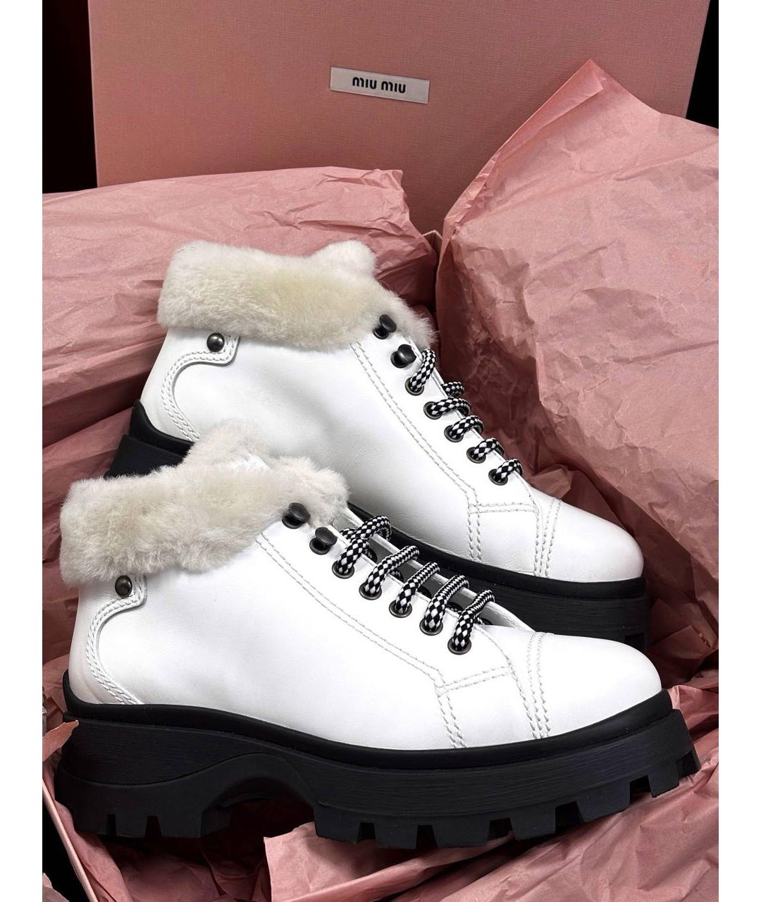 MIU MIU Белые кожаные ботинки, фото 5