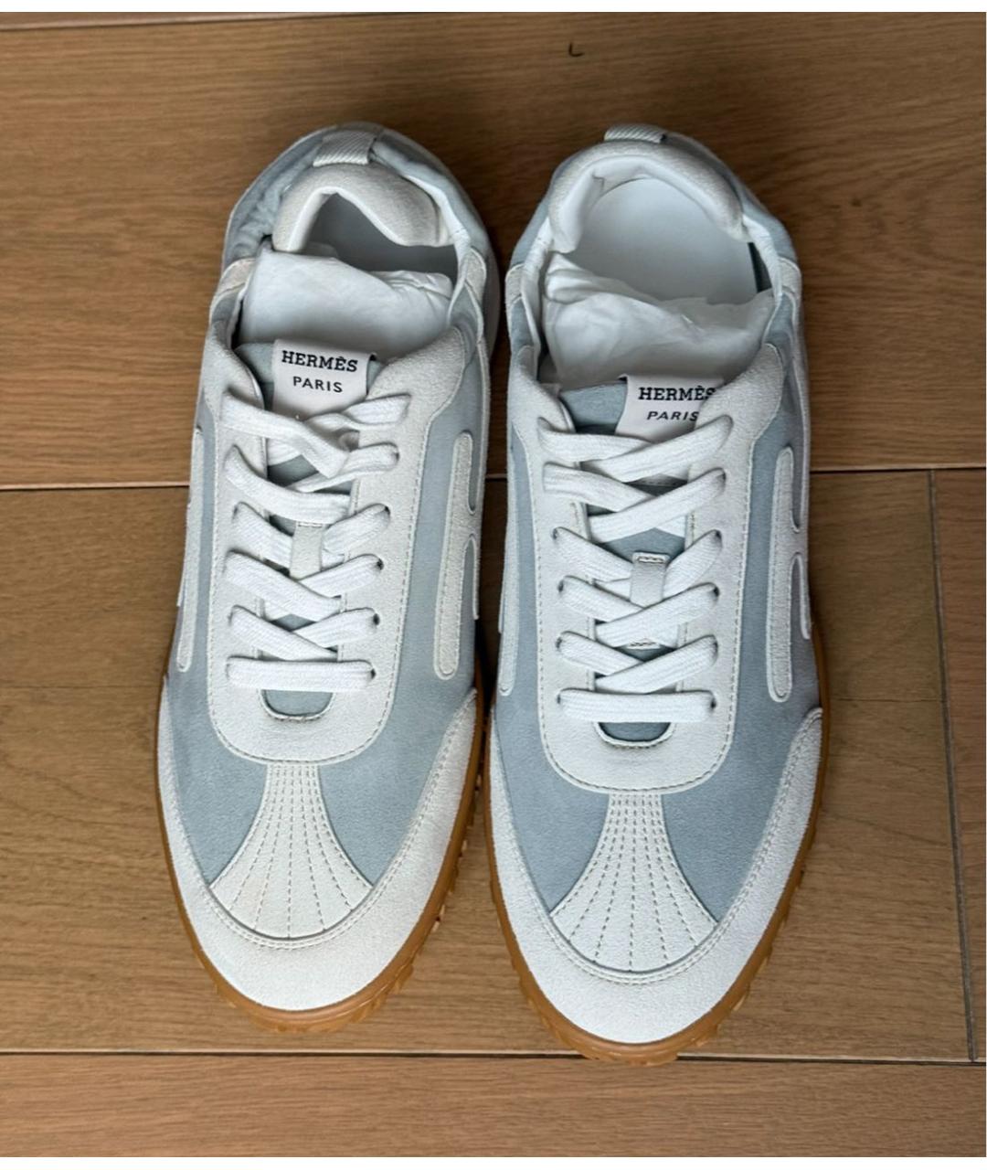 HERMES Голубые замшевые кроссовки, фото 8