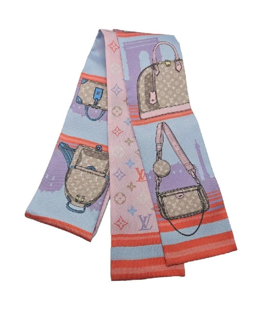 LOUIS VUITTON Розовый шелковый платок, фото 5
