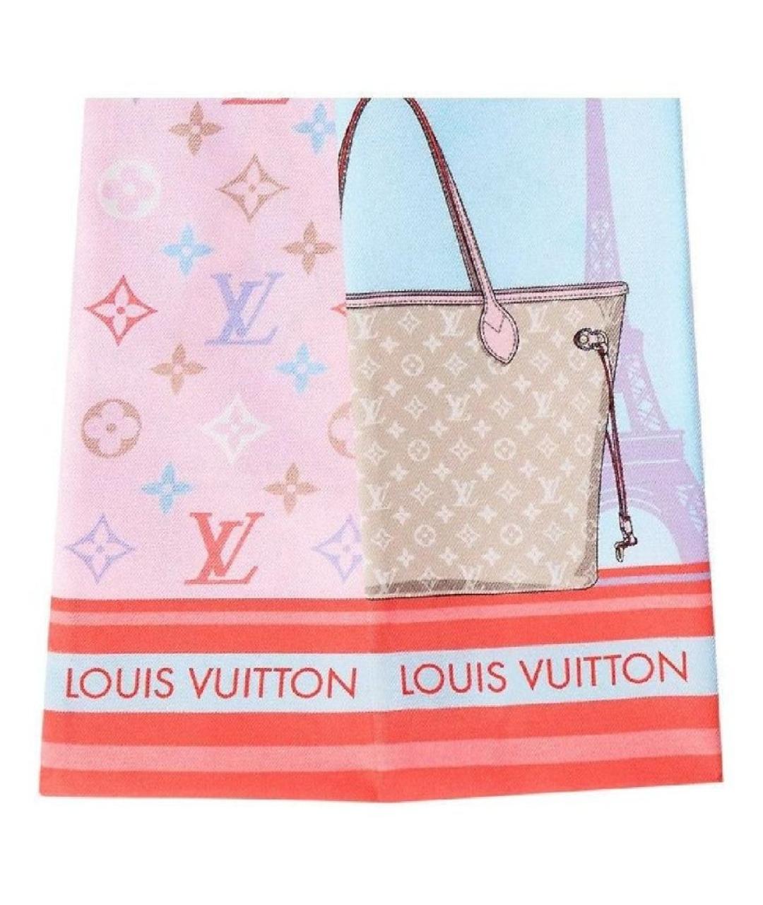 LOUIS VUITTON Розовый шелковый платок, фото 8