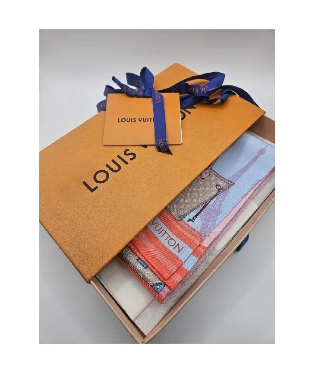 LOUIS VUITTON Розовый шелковый платок, фото 2