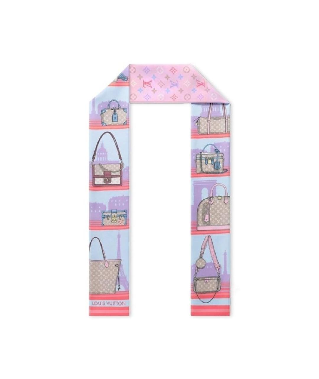 LOUIS VUITTON Розовый шелковый платок, фото 6