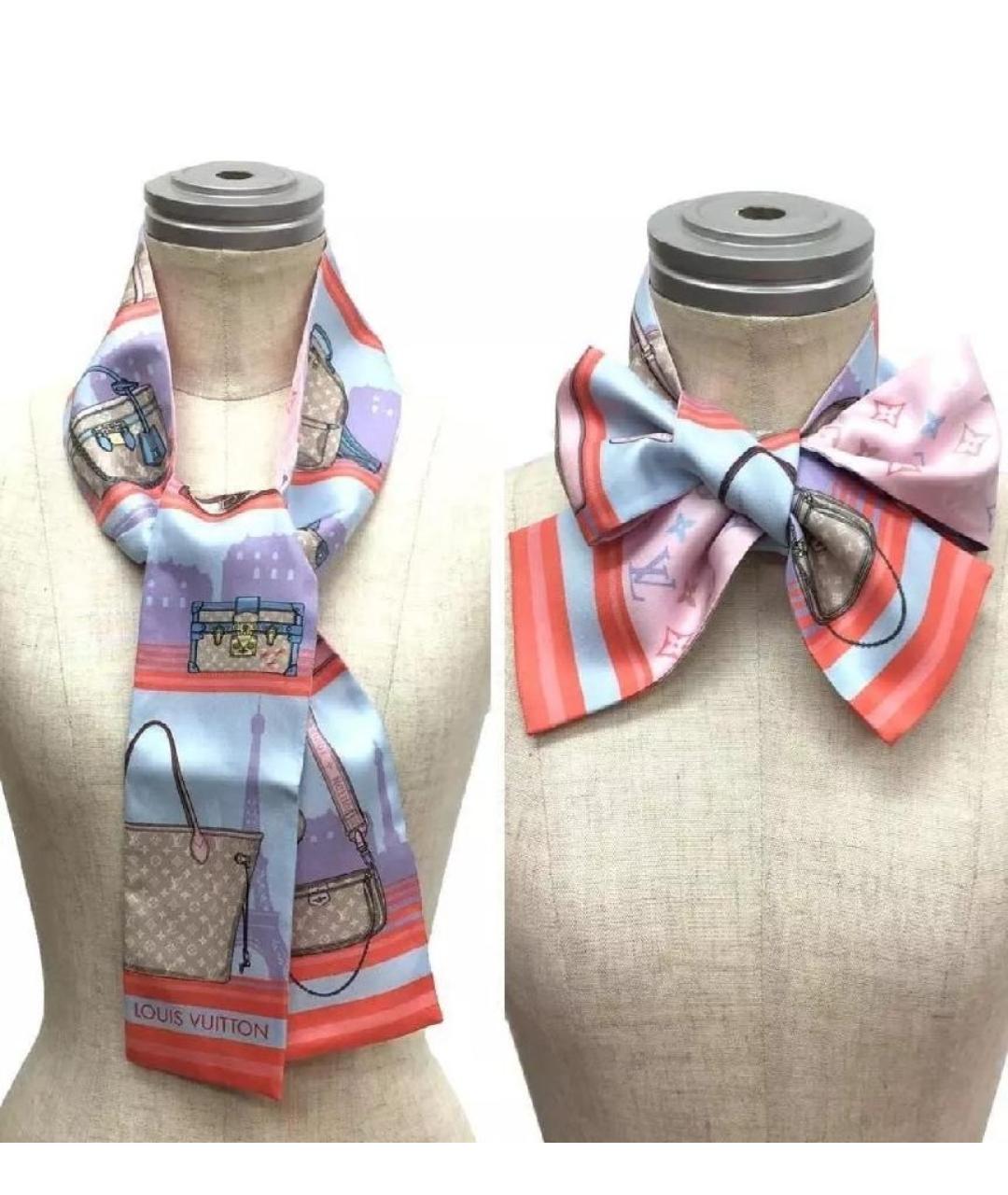 LOUIS VUITTON Розовый шелковый платок, фото 3