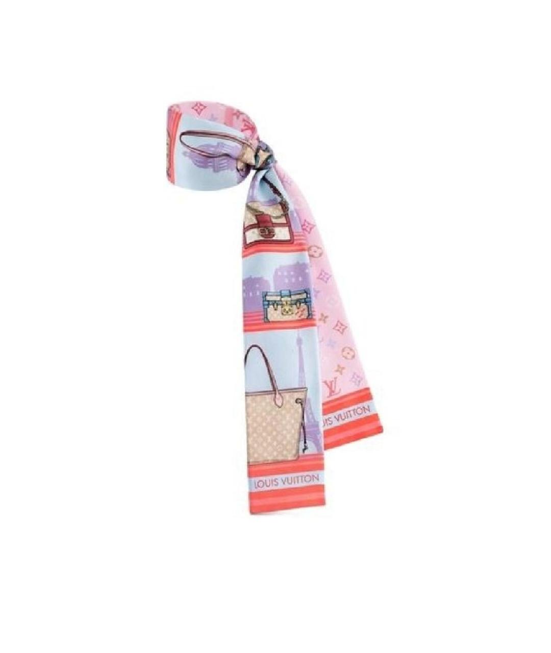 LOUIS VUITTON Розовый шелковый платок, фото 9