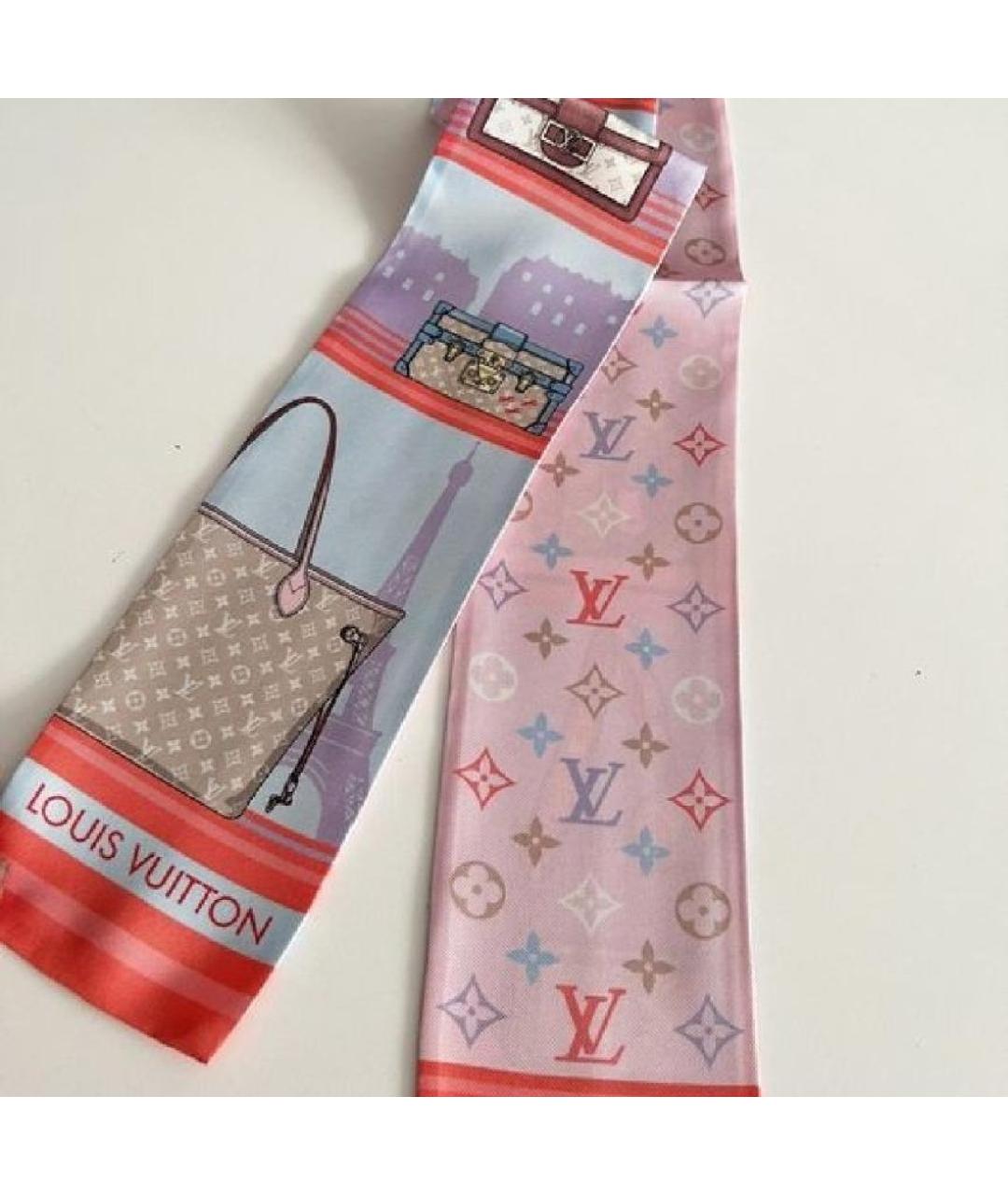 LOUIS VUITTON Розовый шелковый платок, фото 7