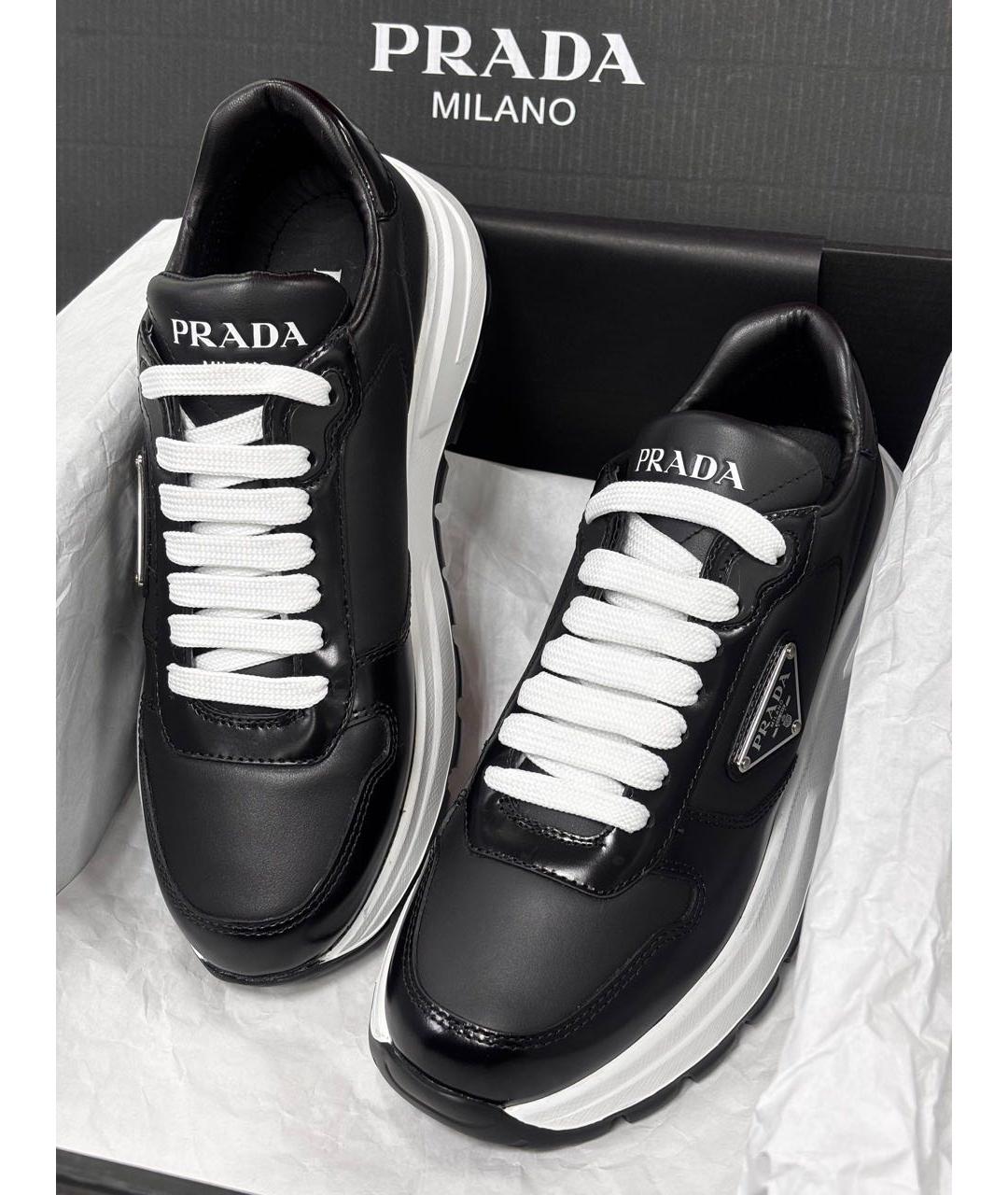 PRADA Черные кожаные кроссовки, фото 5