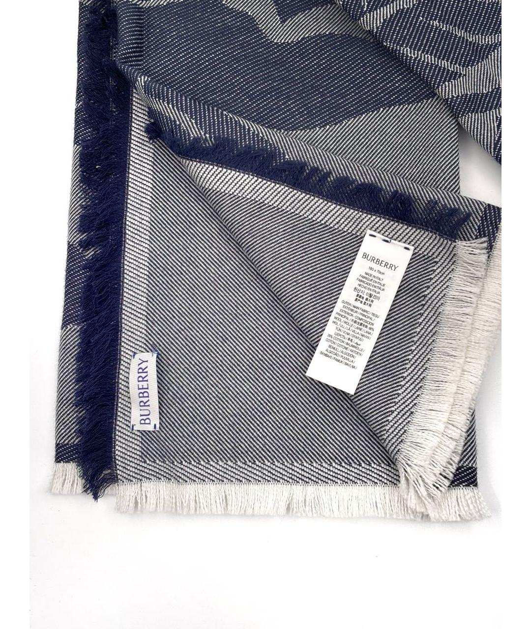 BURBERRY Синий шерстяной шарф, фото 2