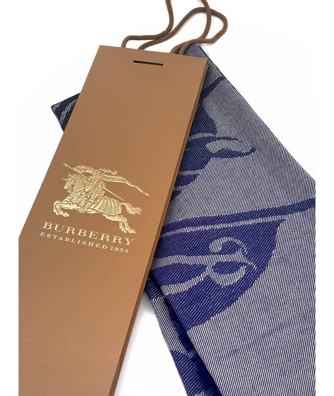 BURBERRY Синий шерстяной шарф, фото 3