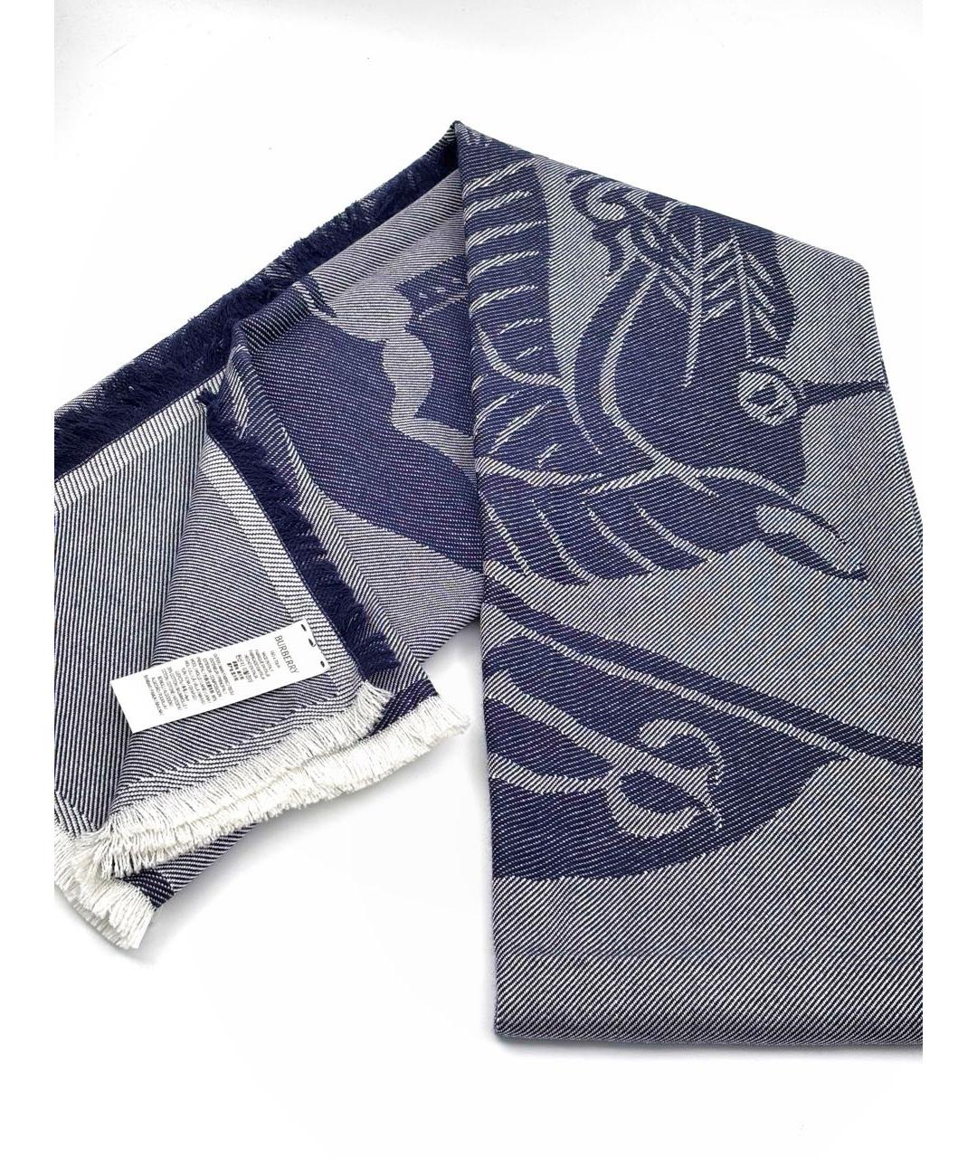 BURBERRY Синий шерстяной шарф, фото 1