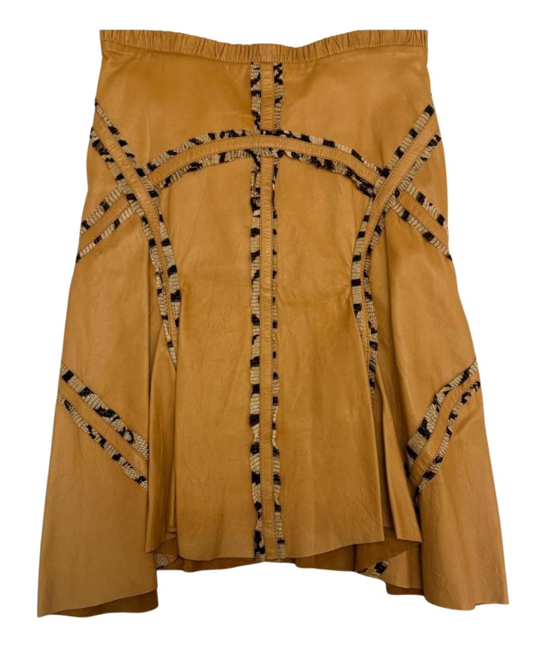 ROBERTO CAVALLI Оранжевая кожаная юбка миди, фото 1