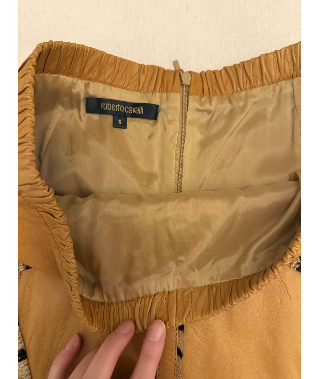 ROBERTO CAVALLI Оранжевая кожаная юбка миди, фото 2