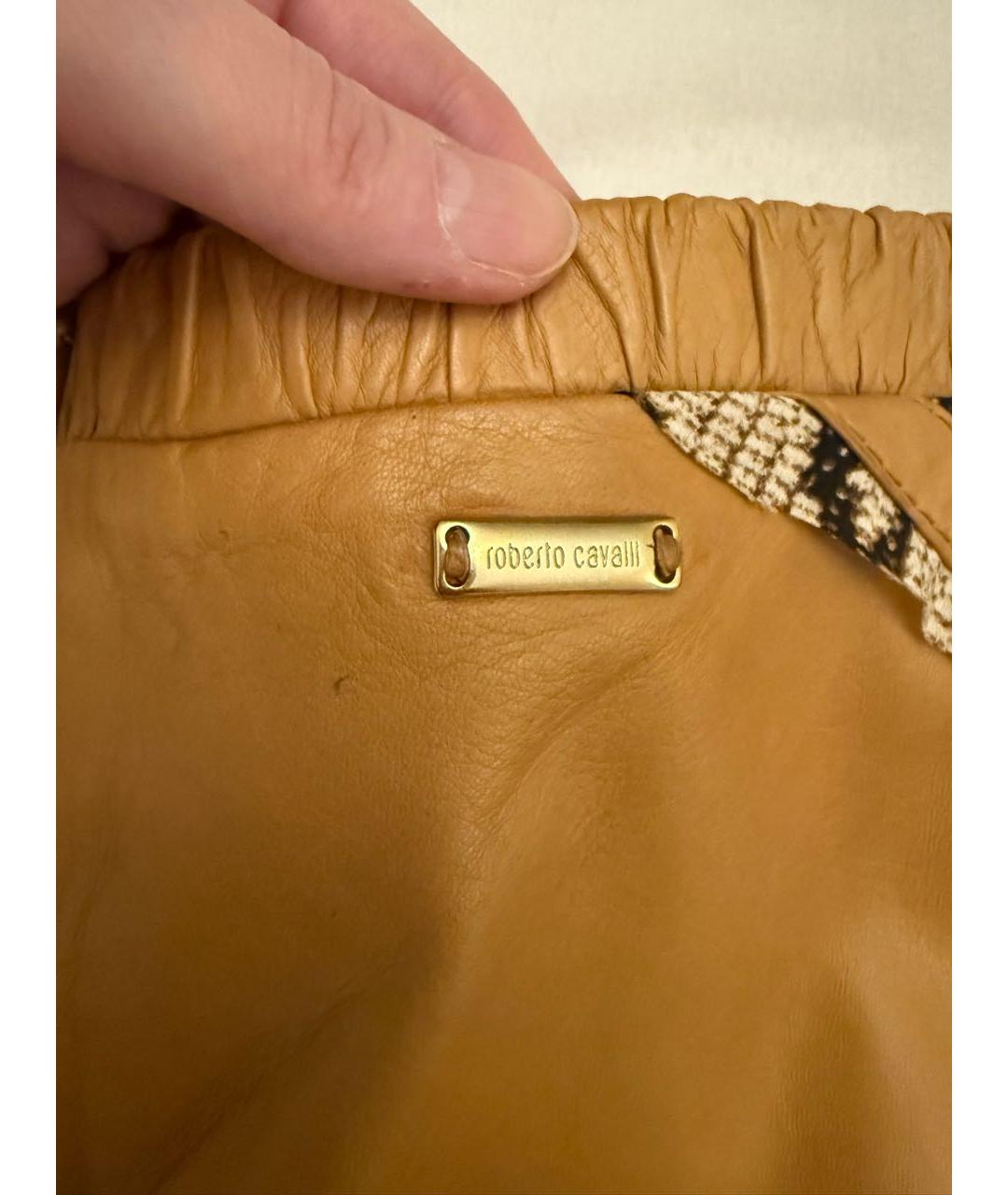 ROBERTO CAVALLI Оранжевая кожаная юбка миди, фото 3