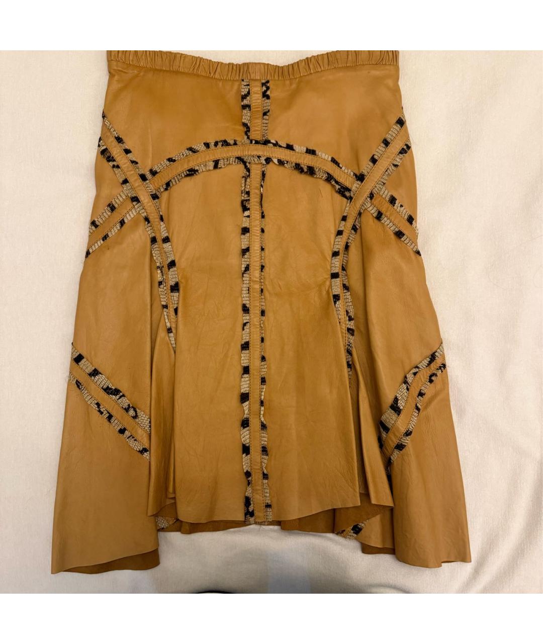 ROBERTO CAVALLI Оранжевая кожаная юбка миди, фото 5