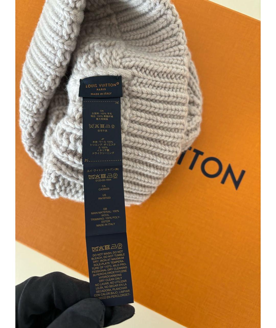 LOUIS VUITTON Бежевая шерстяная шапка, фото 4