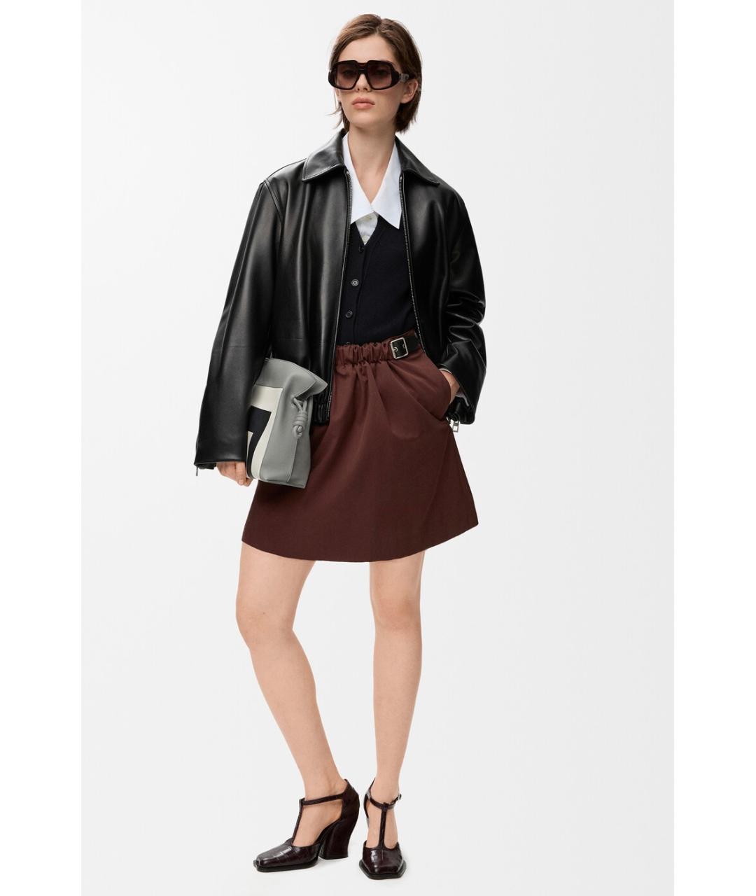 LOEWE Коричневая хлопковая юбка мини, фото 8