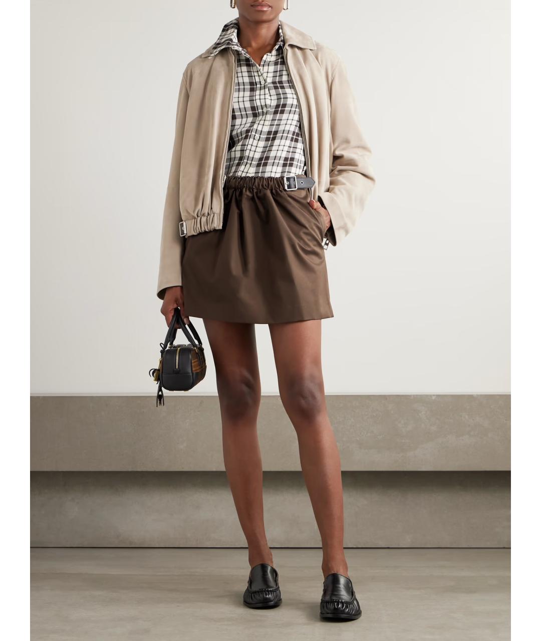 LOEWE Коричневая хлопковая юбка мини, фото 4