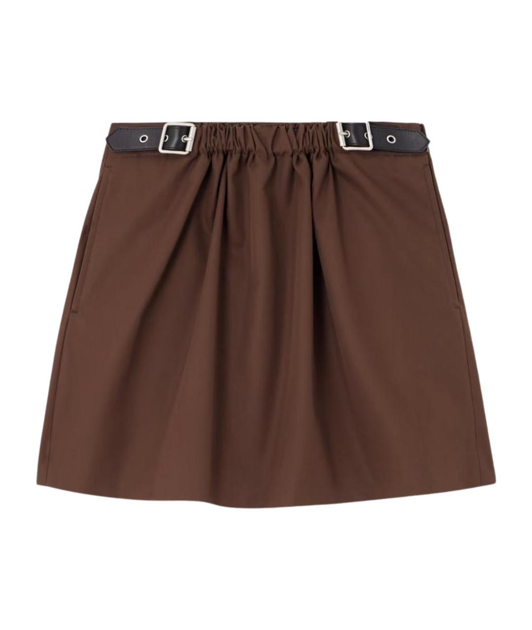 LOEWE Коричневая хлопковая юбка мини, фото 1