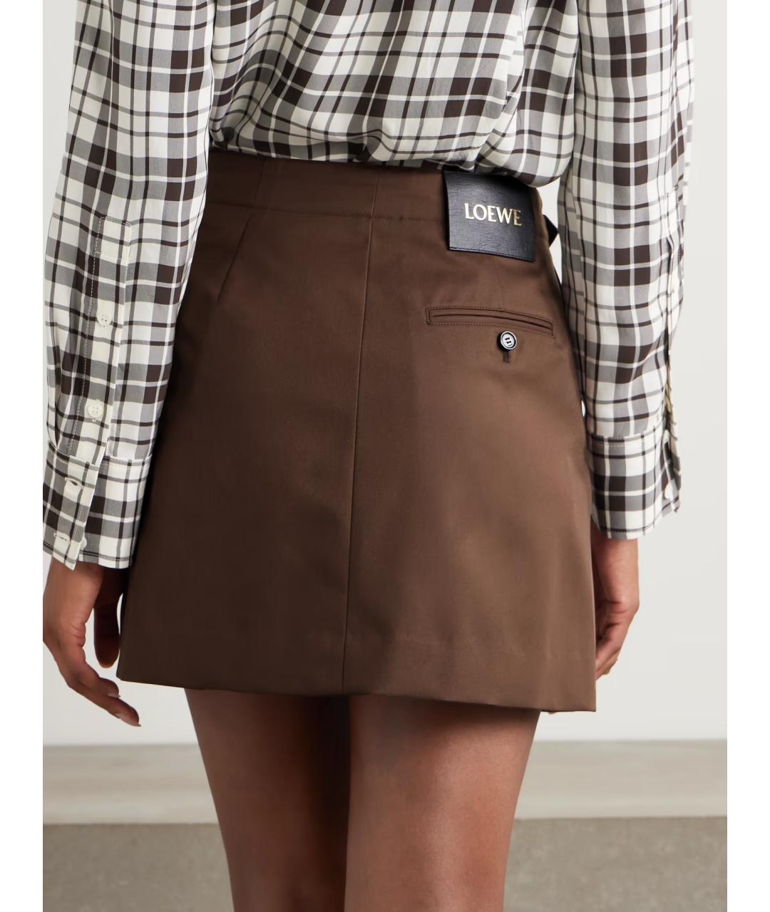 LOEWE Коричневая хлопковая юбка мини, фото 3