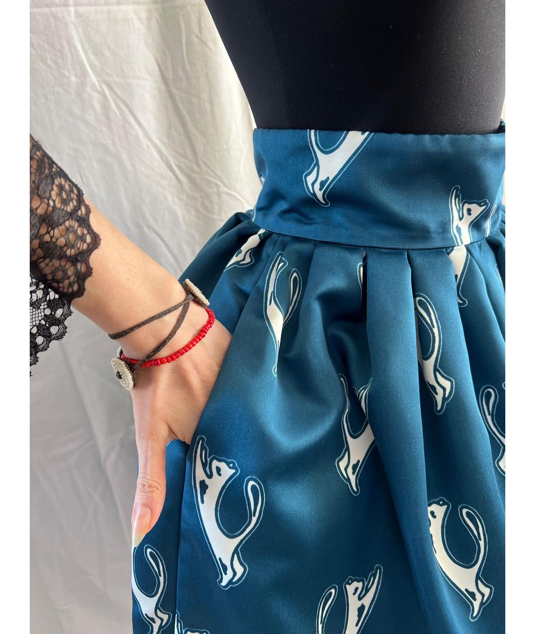 PINKO Голубая ацетатная юбка миди, фото 5