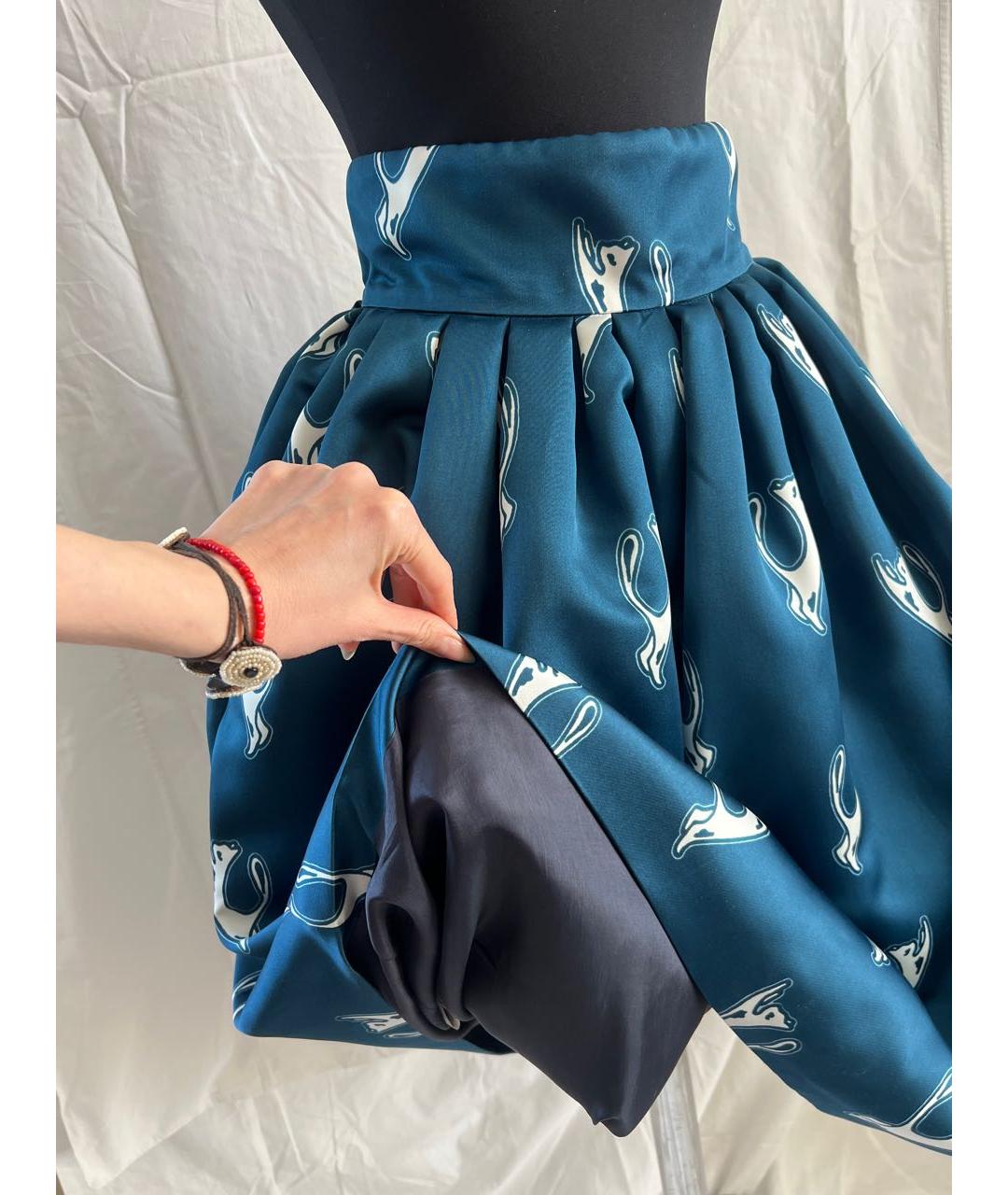 PINKO Голубая ацетатная юбка миди, фото 4