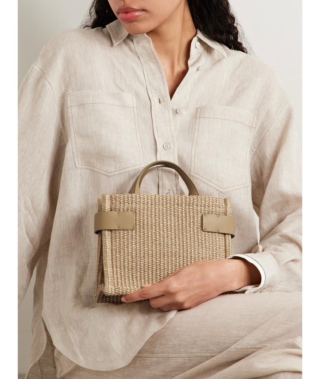 BRUNELLO CUCINELLI Бежевая пелетеная сумка с короткими ручками, фото 3