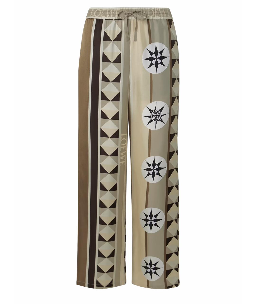 LOEWE Бежевые шелковые прямые брюки, фото 1