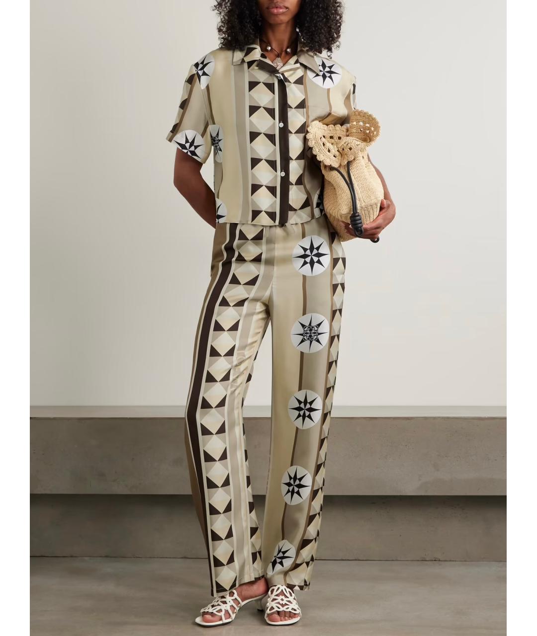 LOEWE Бежевые шелковые прямые брюки, фото 4