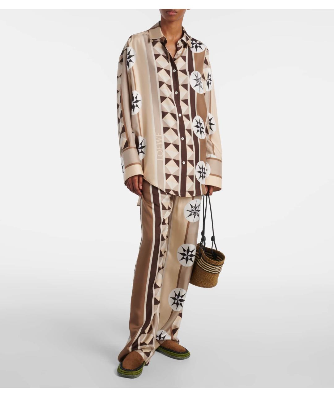 LOEWE Бежевые шелковые прямые брюки, фото 8