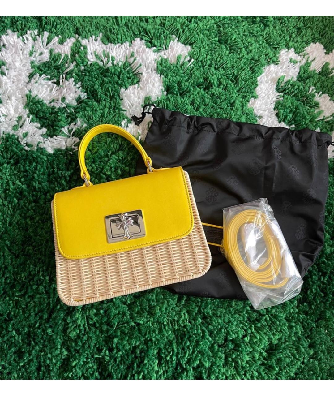 CHROME HEARTS Желтая пелетеная сумка с короткими ручками, фото 3