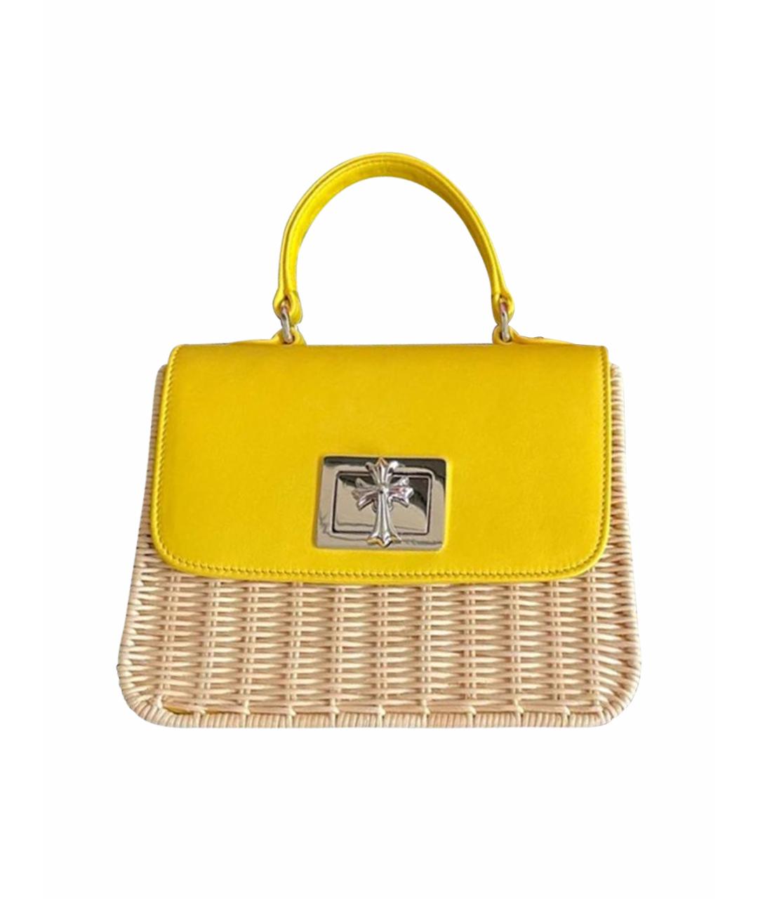CHROME HEARTS Желтая пелетеная сумка с короткими ручками, фото 1