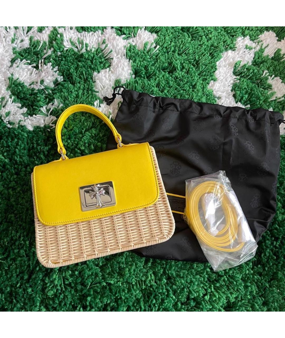 CHROME HEARTS Желтая пелетеная сумка с короткими ручками, фото 2