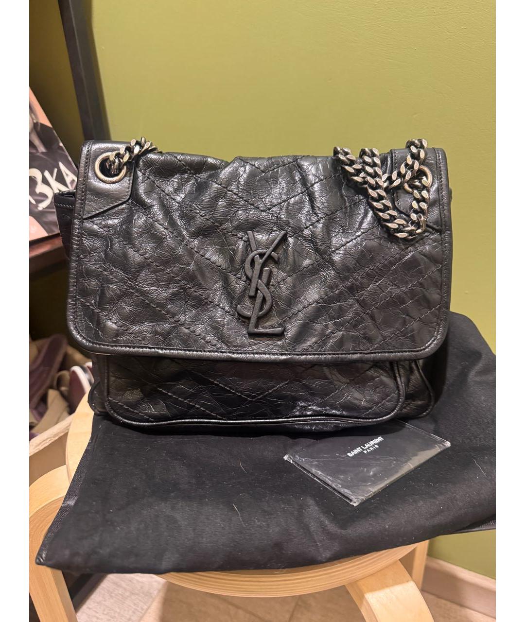 SAINT LAURENT Черная кожаная сумка через плечо, фото 5