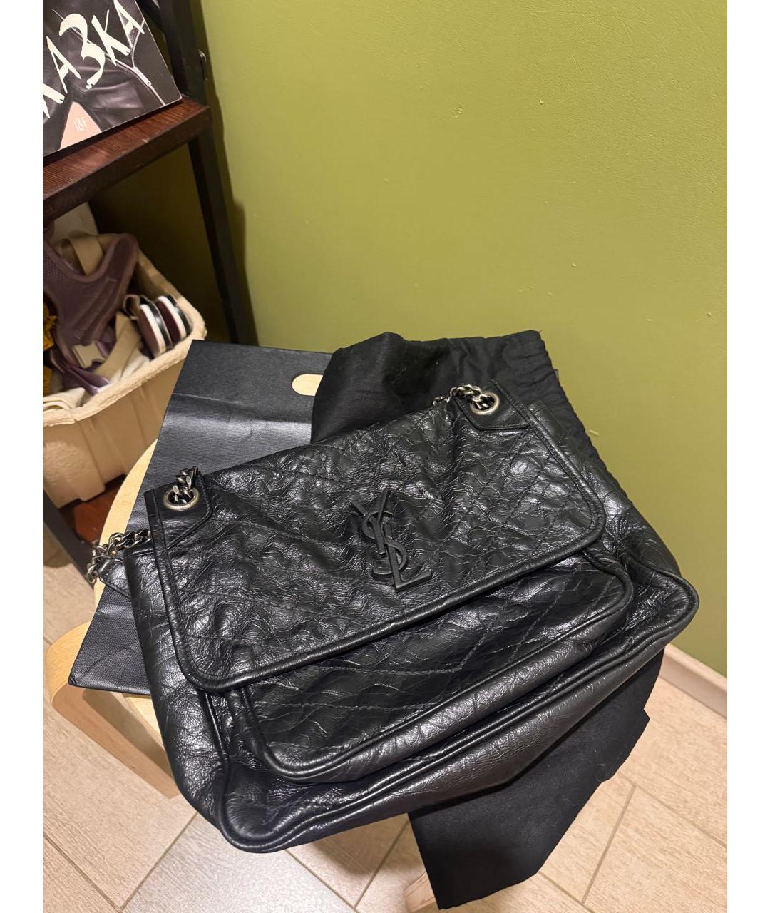 SAINT LAURENT Черная кожаная сумка через плечо, фото 2