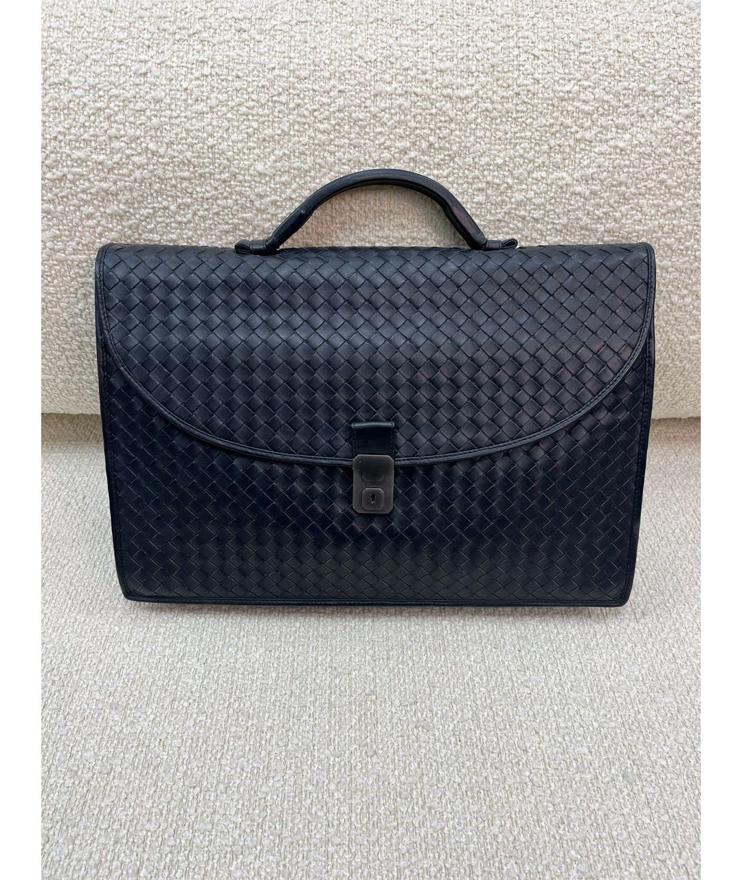 BOTTEGA VENETA Темно-синий кожаный портфель, фото 7