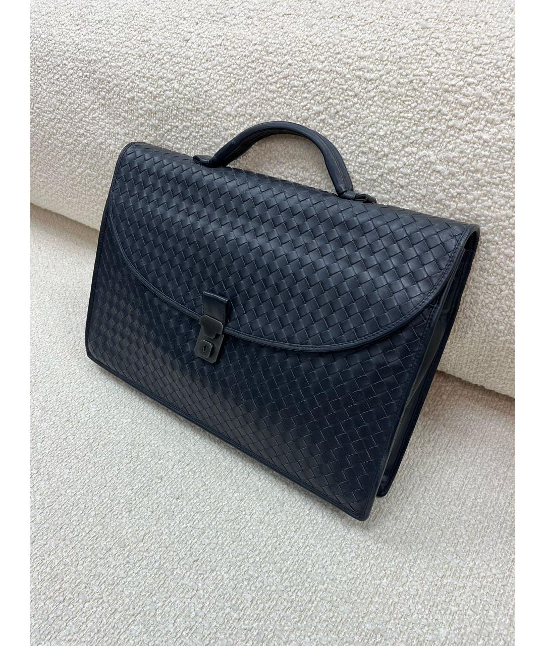 BOTTEGA VENETA Темно-синий кожаный портфель, фото 5