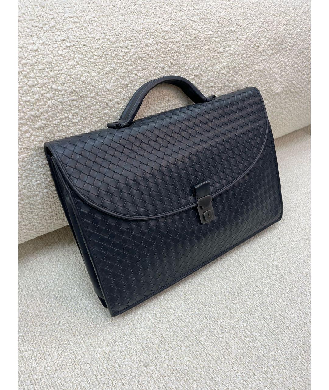 BOTTEGA VENETA Темно-синий кожаный портфель, фото 2
