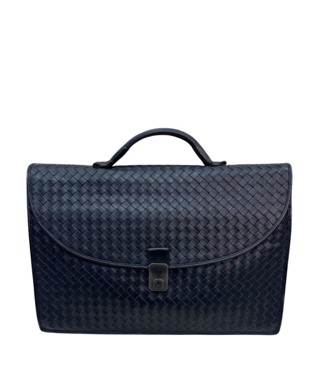 BOTTEGA VENETA Темно-синий кожаный портфель, фото 1