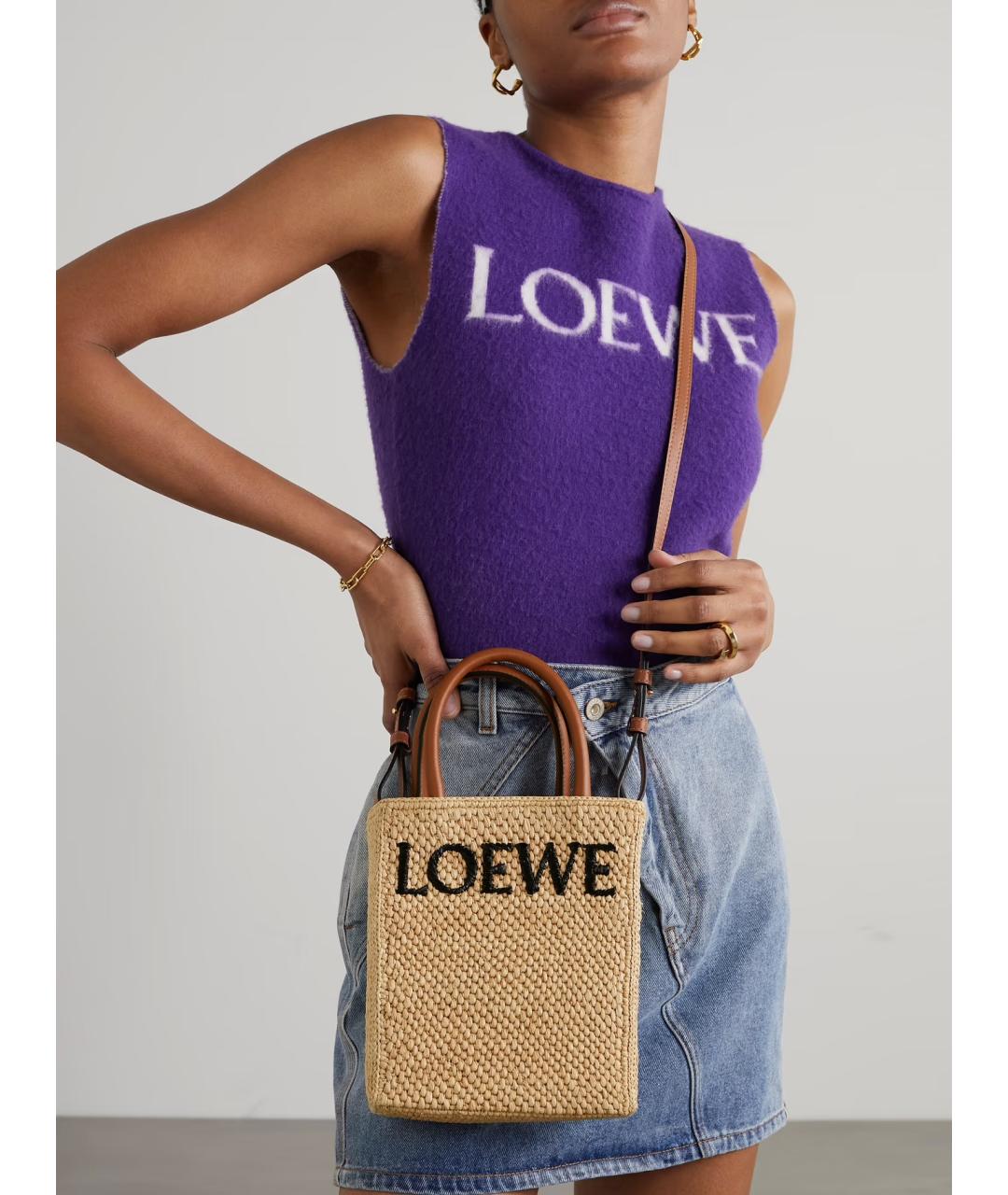 LOEWE Бежевая пелетеная сумка с короткими ручками, фото 2